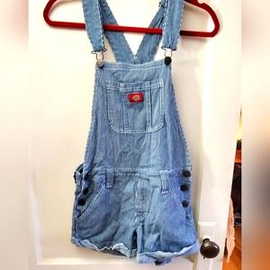 Dickies blue and white denim striped overall shorts